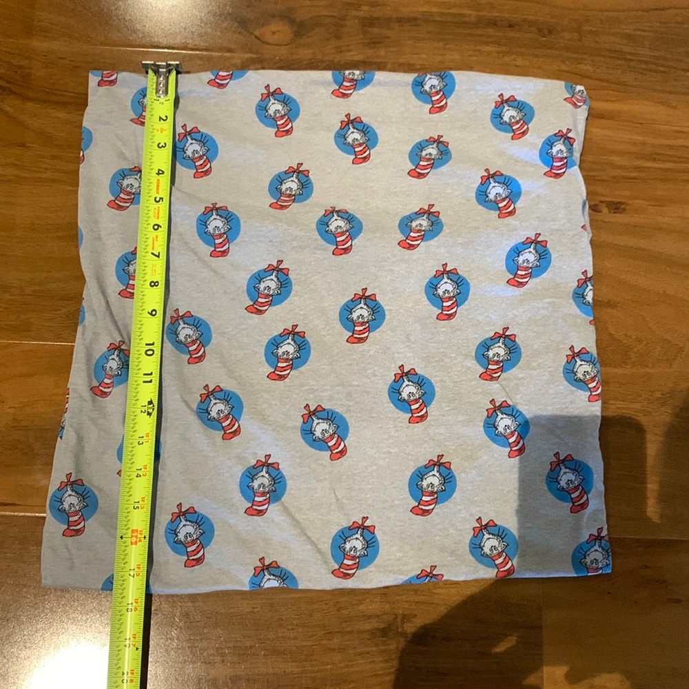 Dr. Seuss Cat In The Hat Throw Pillow Cover Stretch Cotton Jersey Knit Gray Blue